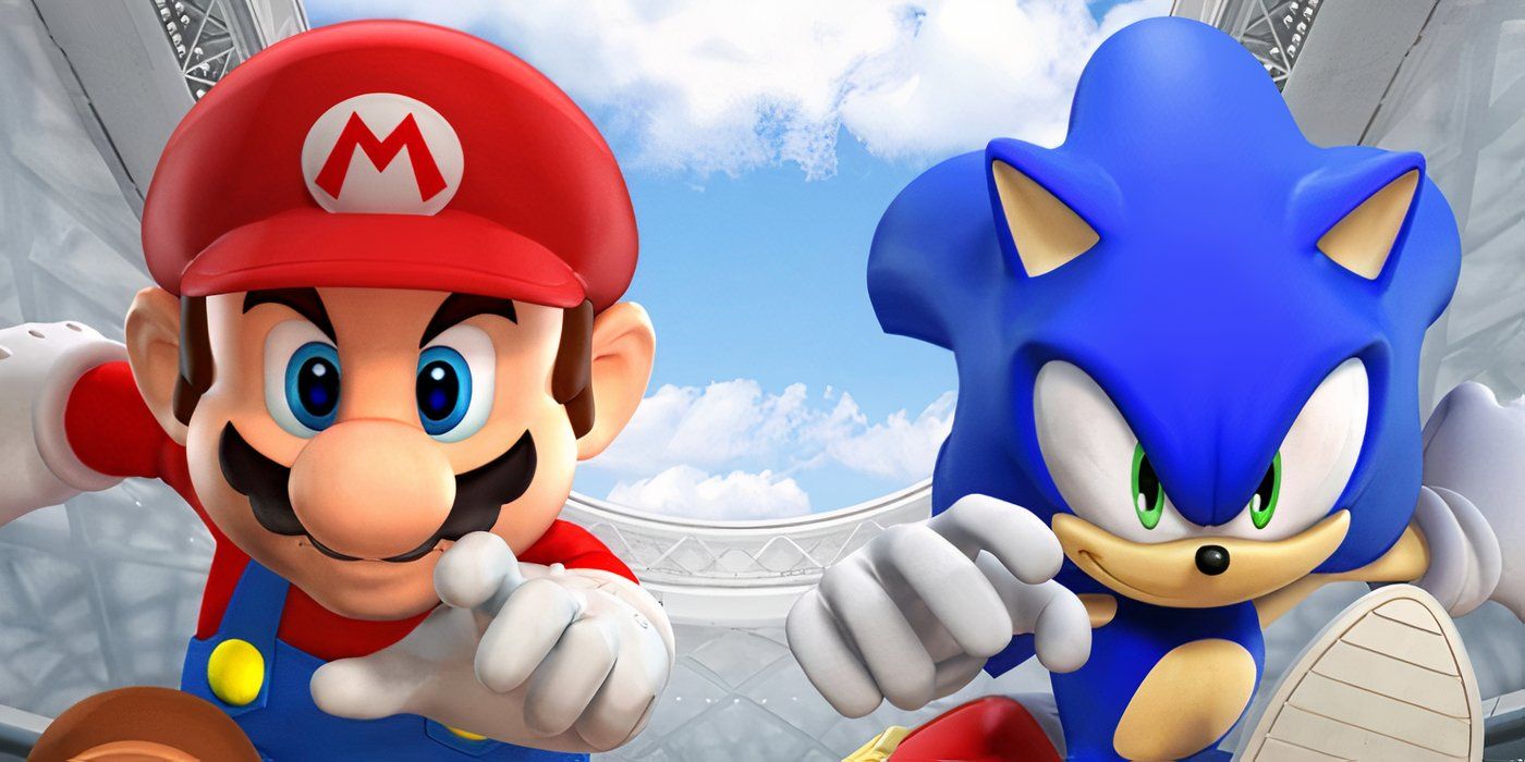 Mario and Sonic racing in 'Mario & Sonic at the Olympic Games'