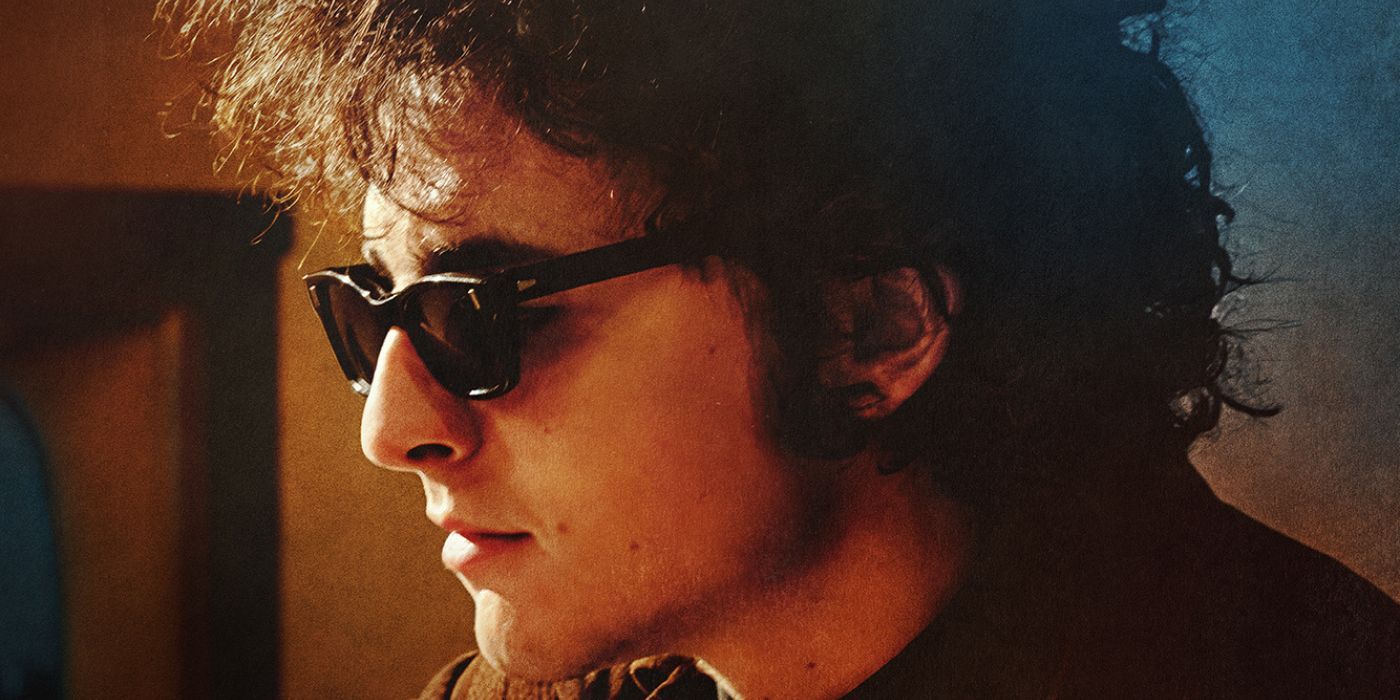 Timothee Chalamet as Bob Dylan on a character poster for A Complete Unknown.