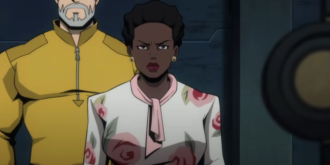 Amanda Waller (voiced by Viola Davis) in a white dress frowning in Creature Commandos