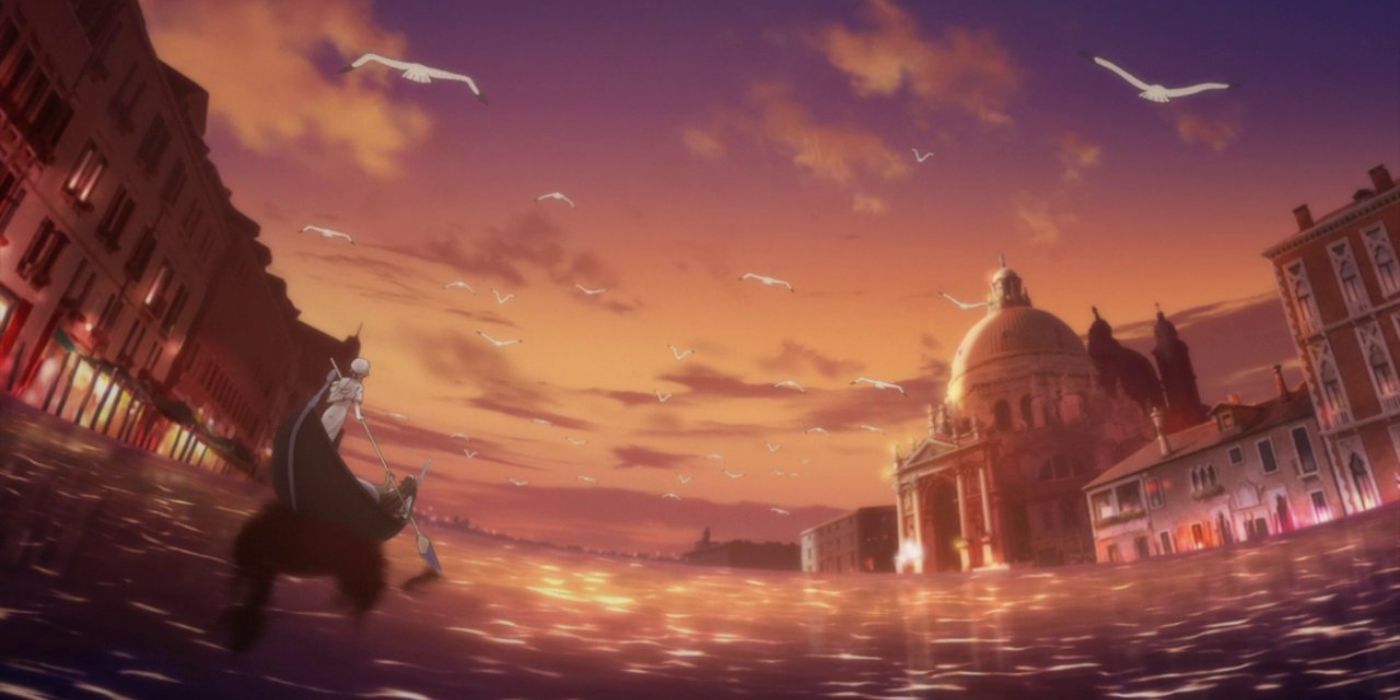 Akari paddling Neo-Vezenia canals of mars in Aria: The Animation anime