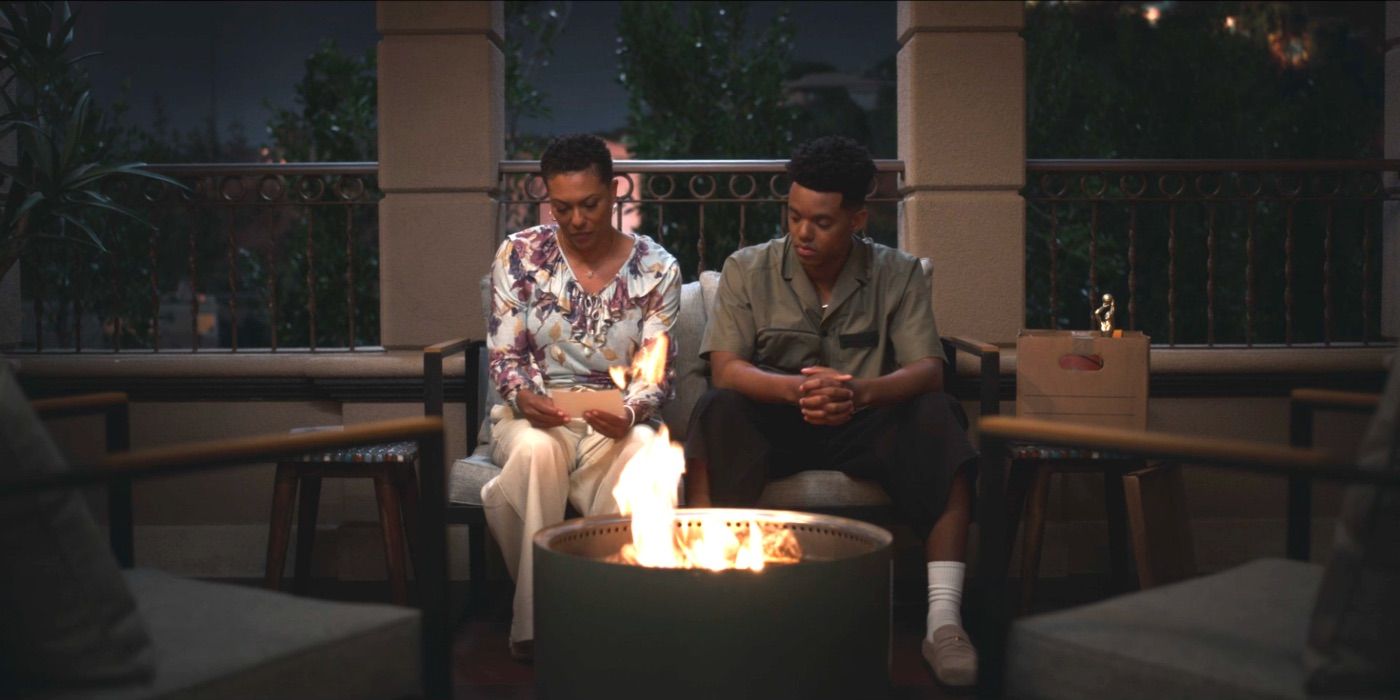 Will sits with his Vy by the fire in &ldquo;Baggage&rdquo; in season 3 of Bel-Air after he gets her together with his dad to discuss the past.