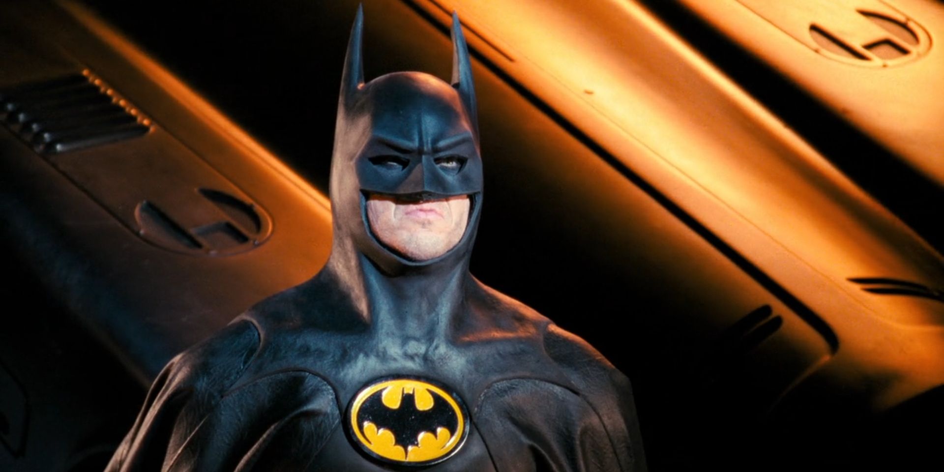 Batman, played by Michael Keaton, looks serious in 'Batman'.