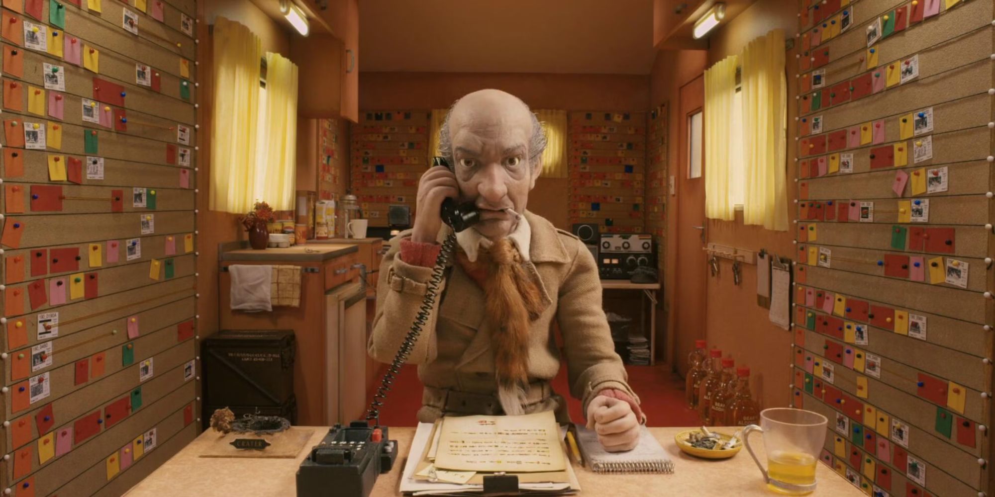 Franklin Bean voiced by Michael Gambon on the phone in Fantastic Mr Fox.