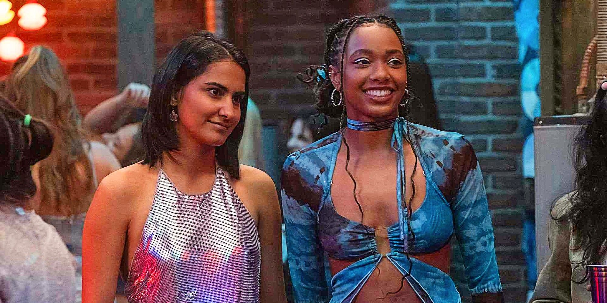 Bela and Whitney at a party in The Sex Lives of College Girls Season 3