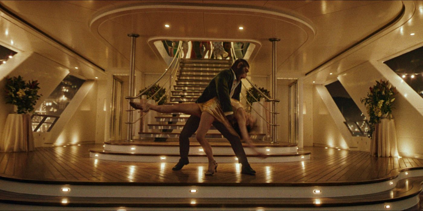 The Robbie Williams monkey dancing with Rechelle Banno on a yacht in Better Man.