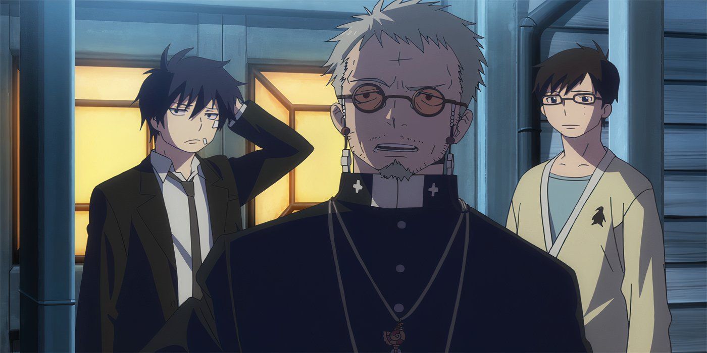 Blue Exorcist, Rin, Father Shiro Yukio, all looking puzzled in Blue Exorcist.