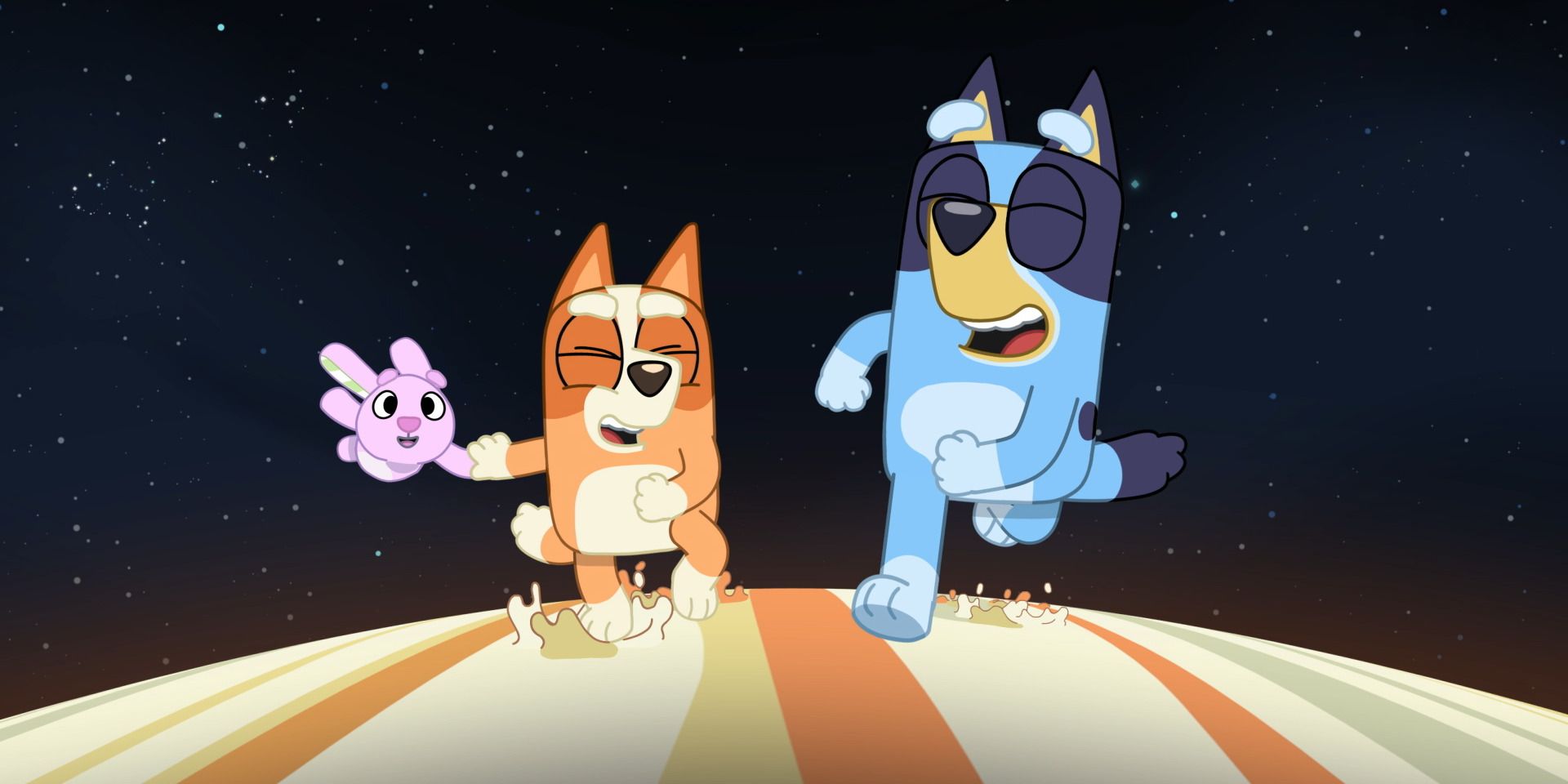 Bluey and Bingo in space in &lsquo;Sleepytime&rsquo; from &lsquo;Bluey&rsquo;.