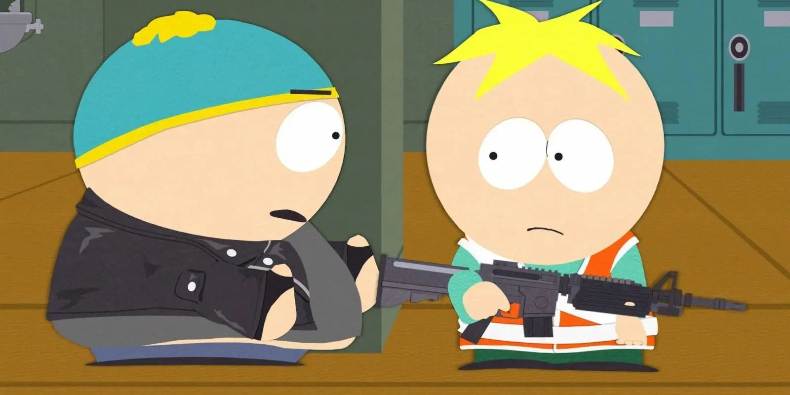 Cartman hiding with Butters in 'South Park'