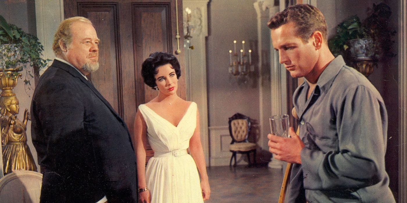 Paul Newman, Elizabeth Taylor, and Burl Ives in 'Cat on a Hot Tin Roof' (1958).