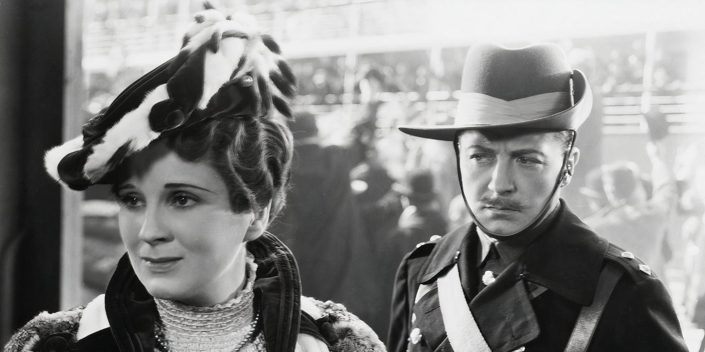 A soldier looking at a woman in Cavalcade