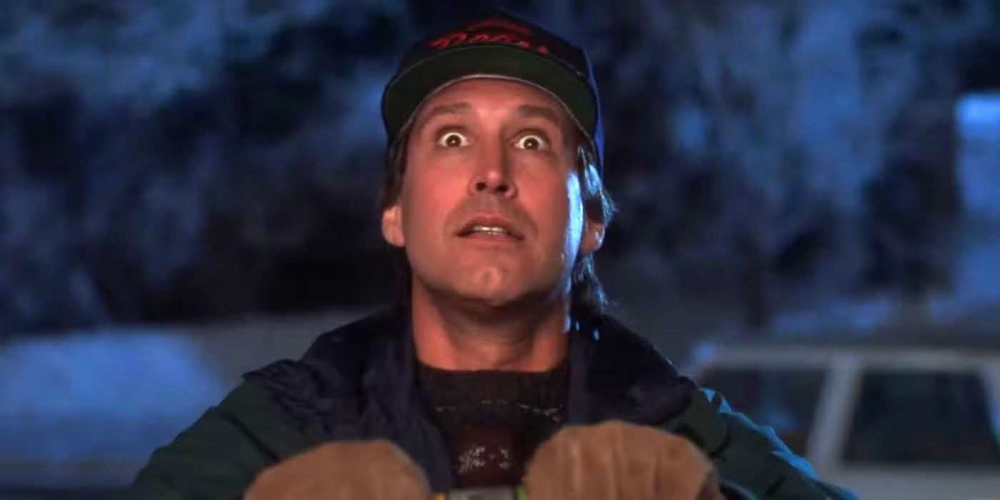 Clark Griswold (Chevy Chase) plugging in Christmas lights in National Lampoon's Christmas Vacation.