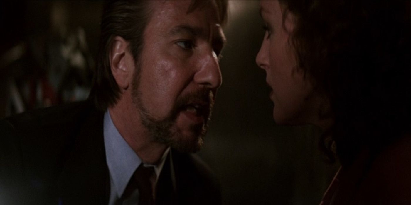 Hans Gruber threatens Holly in Die Hard