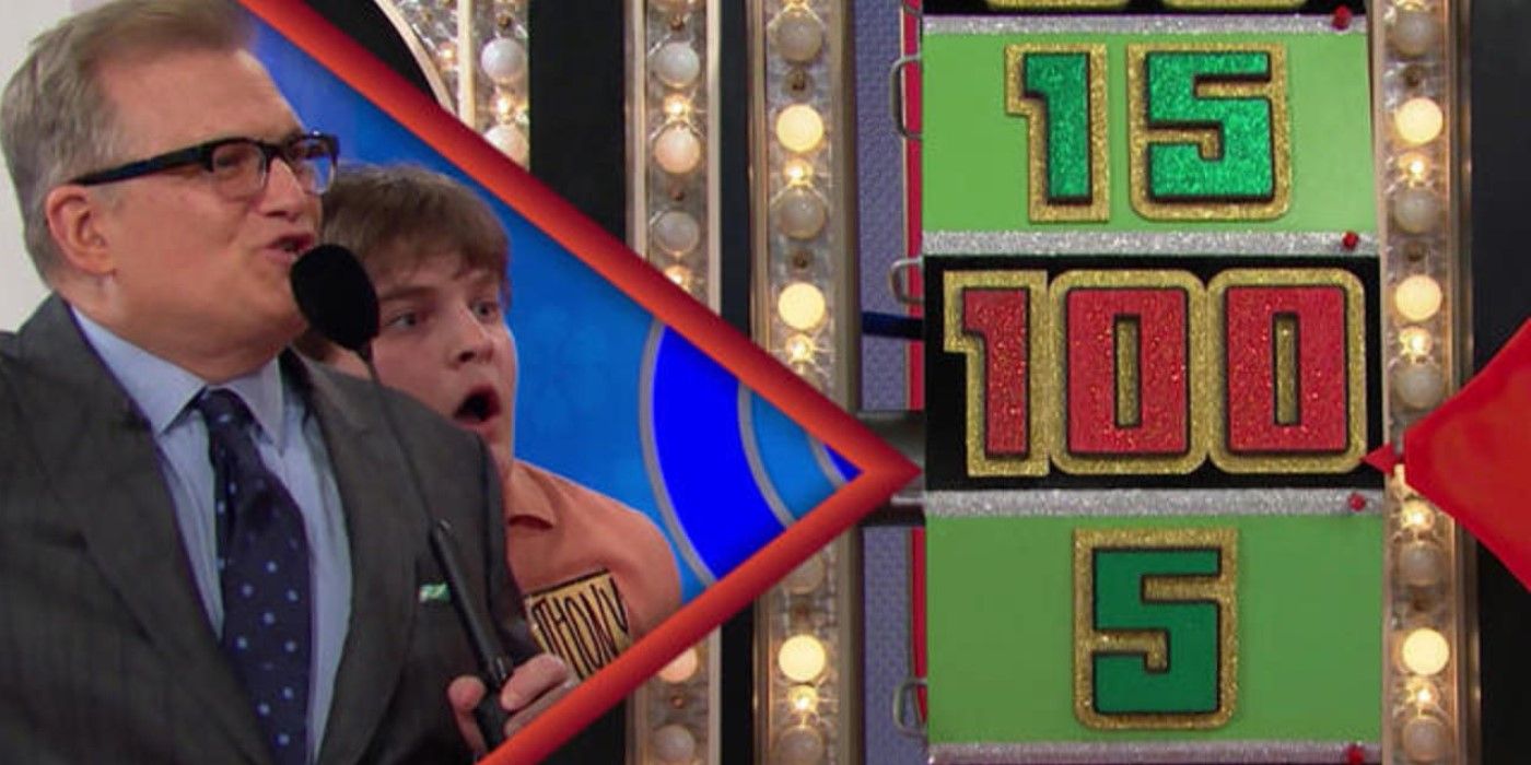 Drew Carey watches with a contestant as the Big Wheel hits 1.00 on 'The Price is Right'