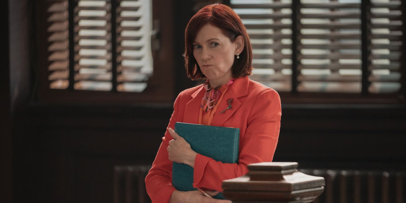 Carrie Preston standing in a courtroom in Elsbeth Season 2 Episode 7