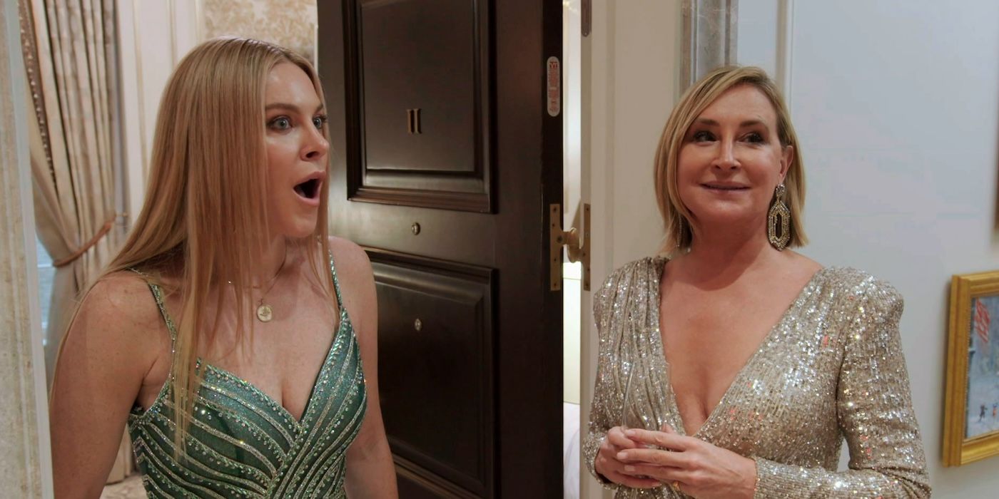 Leah McSweeney and Sonja Morgan look shocked on The Real Housewives of New York.