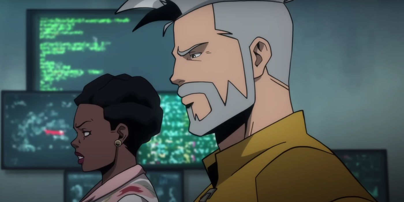 Rick Flag (voiced by Frank Grillo) listening to Amanda Waller in Creature Commandos