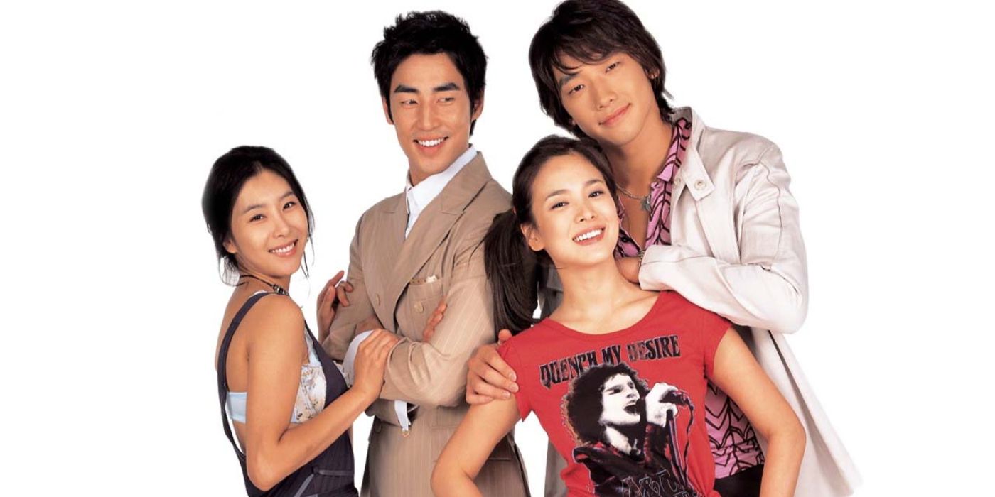 Characters from the K-drama Full House pose in front of a white background.