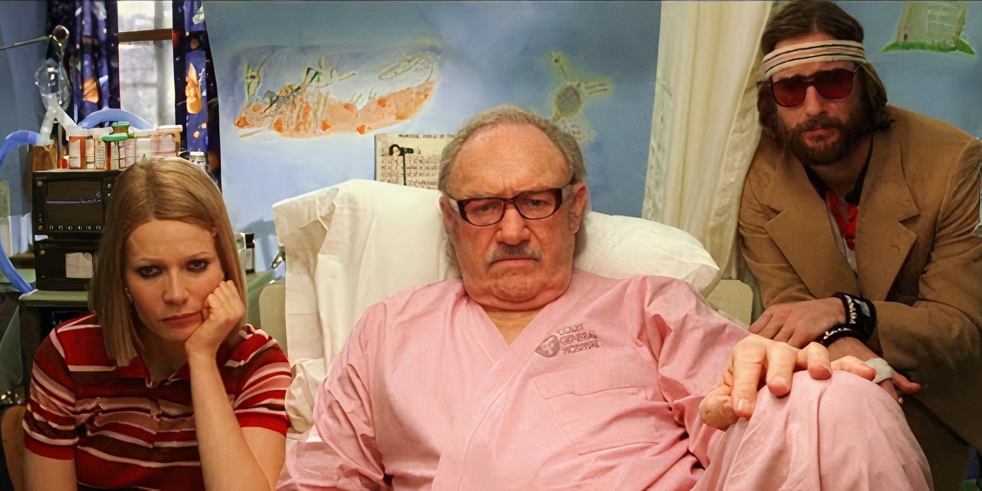 Gene Hackman as Royal, Luke Wilson as Richie, and Gwyneth Paltrow as Margot in The Royal Tenebaums