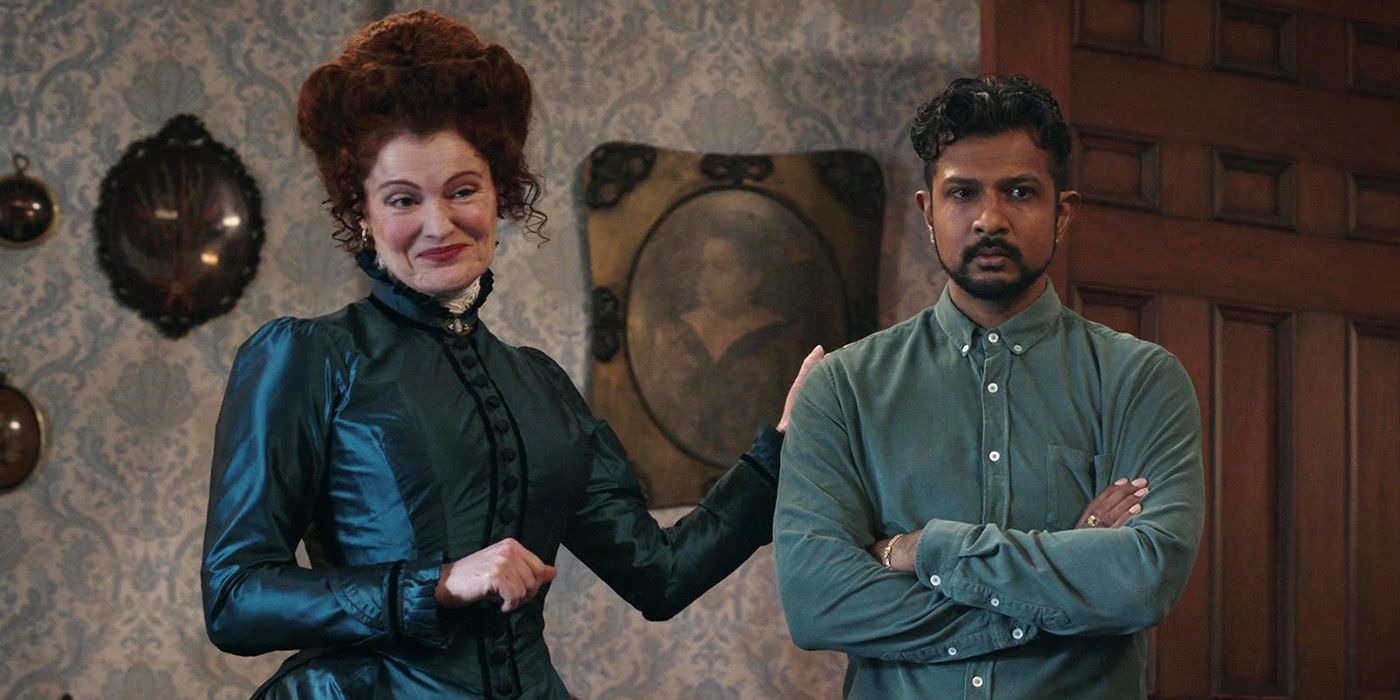 Rebecca Wisocky and Utkarsh Ambudkar in Ghosts Season 4 Episode 9