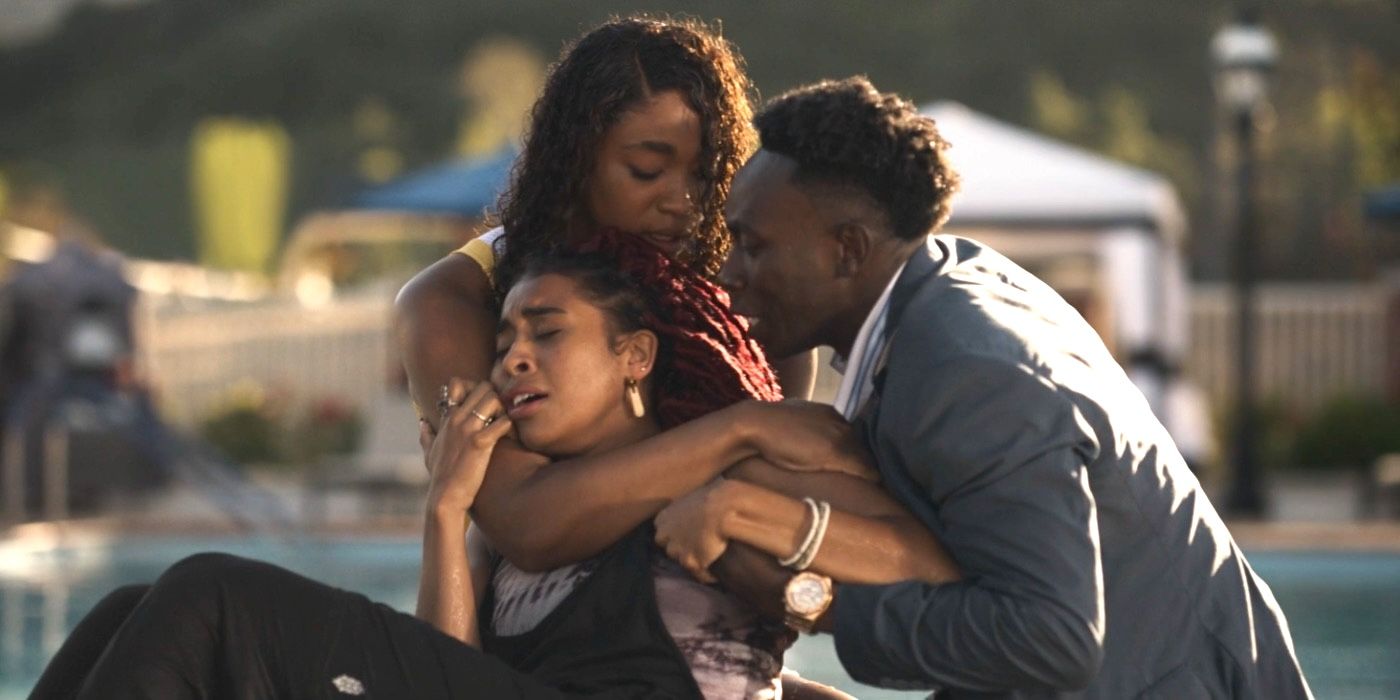 Carlton and Lisa hold Amira after she overdoses and nearly drowns in the pool