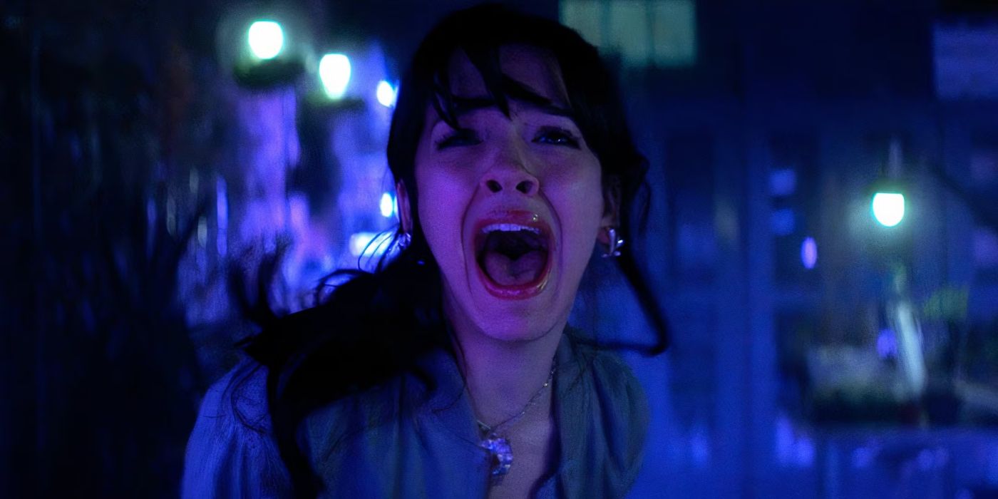 Frankie (Galilea La Salvia) screaming in fear at something offscreen in Goosebumps: The Vanishing