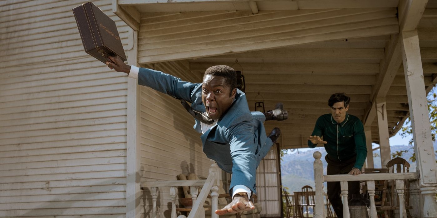 David Oyelowo flying through the air in Government Cheese