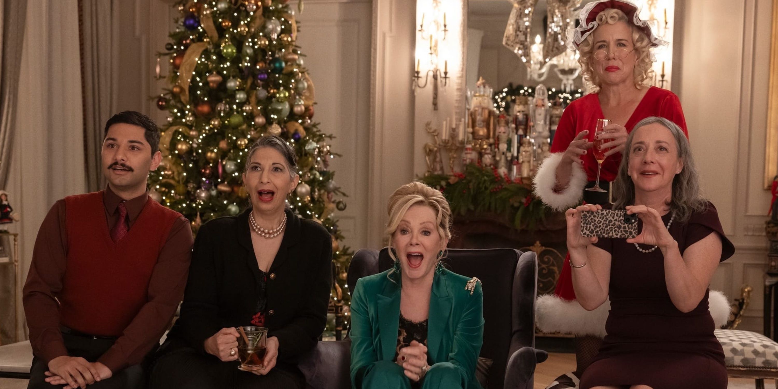 The cast look joyfully surprised as they enjoy Christmas in &lsquo;Hacks&rsquo; Season 3, Episode 7