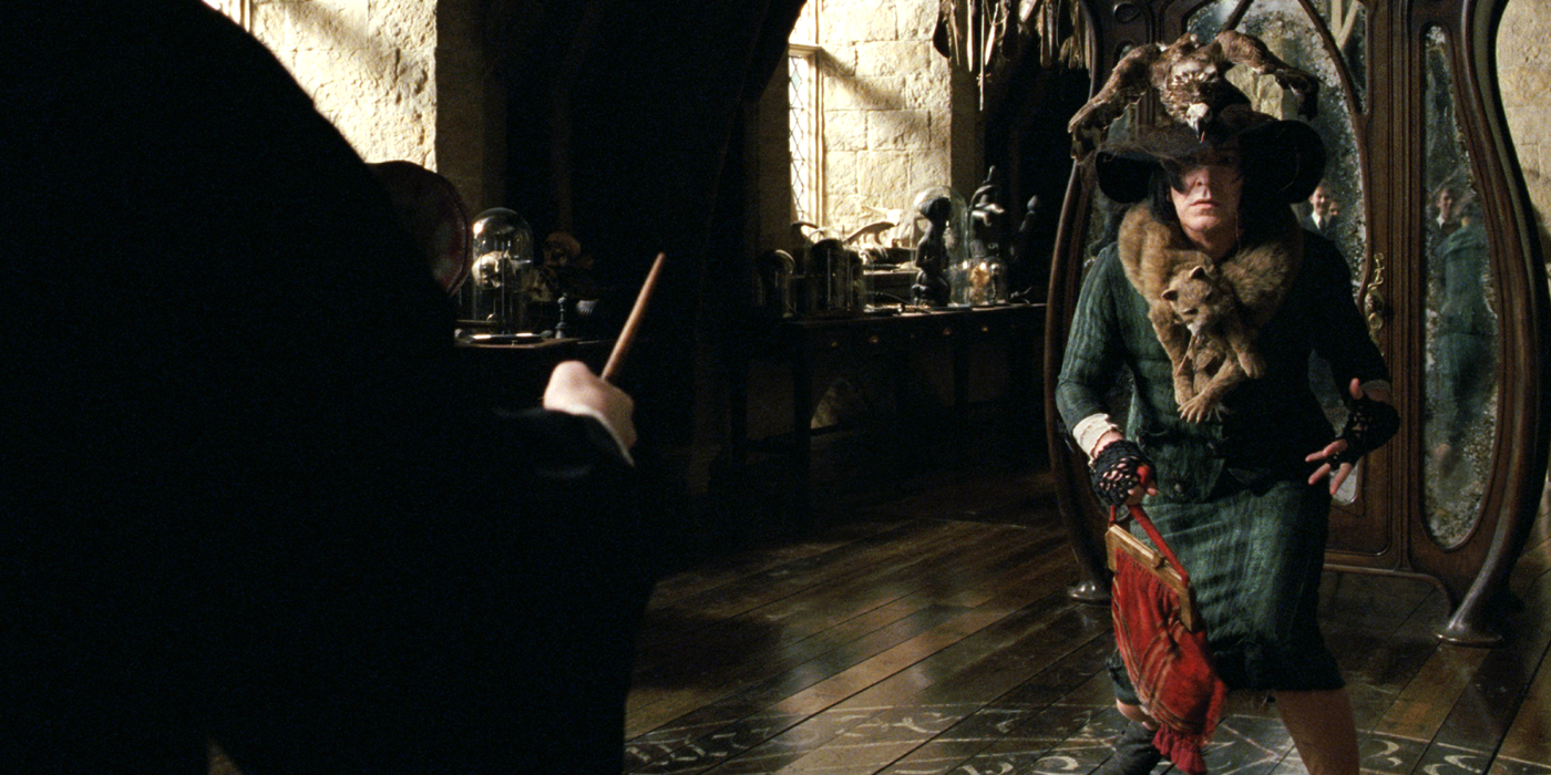 A boggart takes the form of Severus Snape in the clothing of Nevil Longbottom&rsquo;s grandmother
