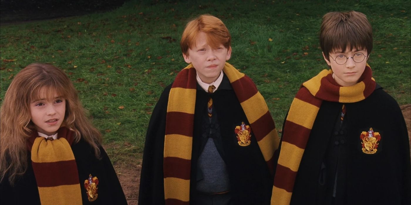 Hermione (Emma Watson), Ron (Rupert Grint), and Harry (Daniel Radcliffe) in 'Harry Potter and the Sorcerer's Stone'