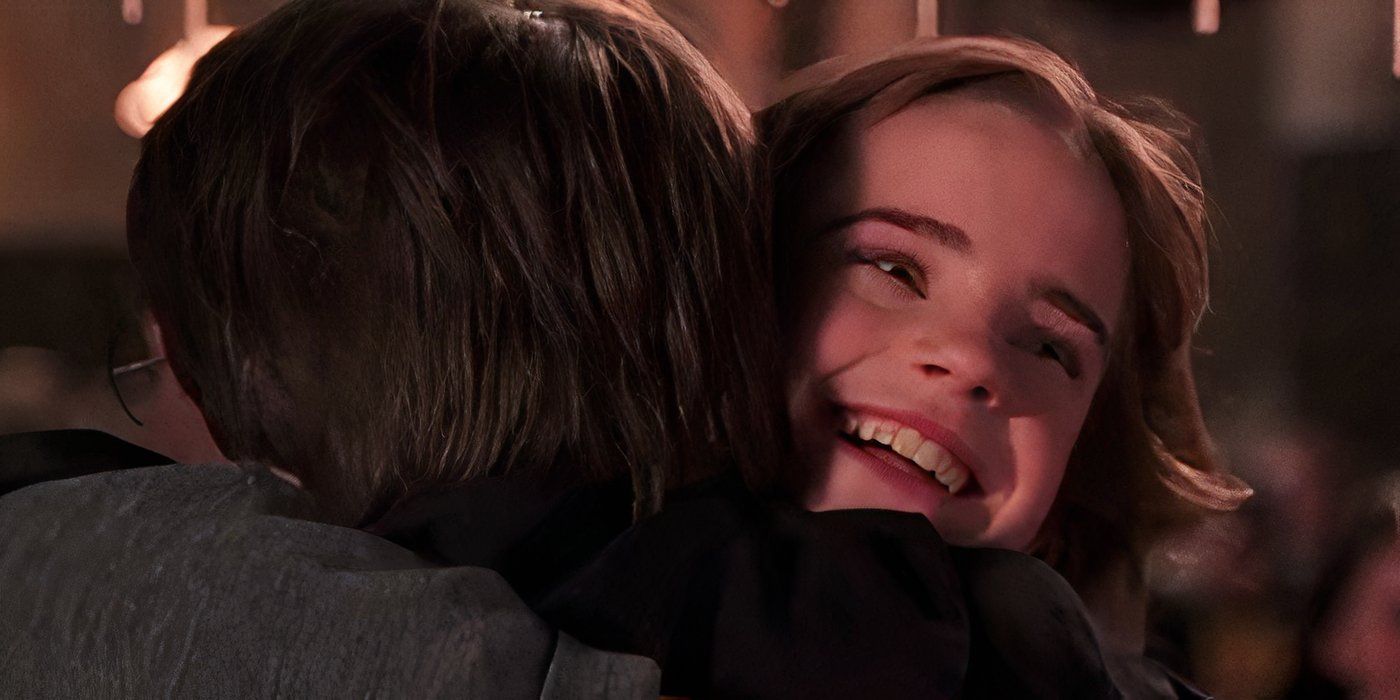 Hermione (Emma Watson) hugs Harry (Daniel Radcliffe) in 'Harry Potter and the Chamber of Secrets'