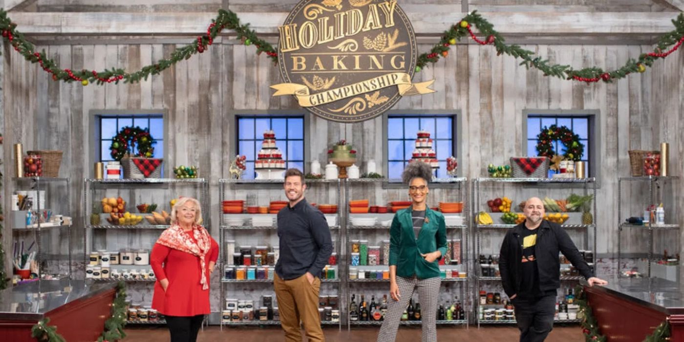 Nancy Fuller, Jesse Palmer, Carla Hall, and Duff Goldman on Holiday Baking Championship.