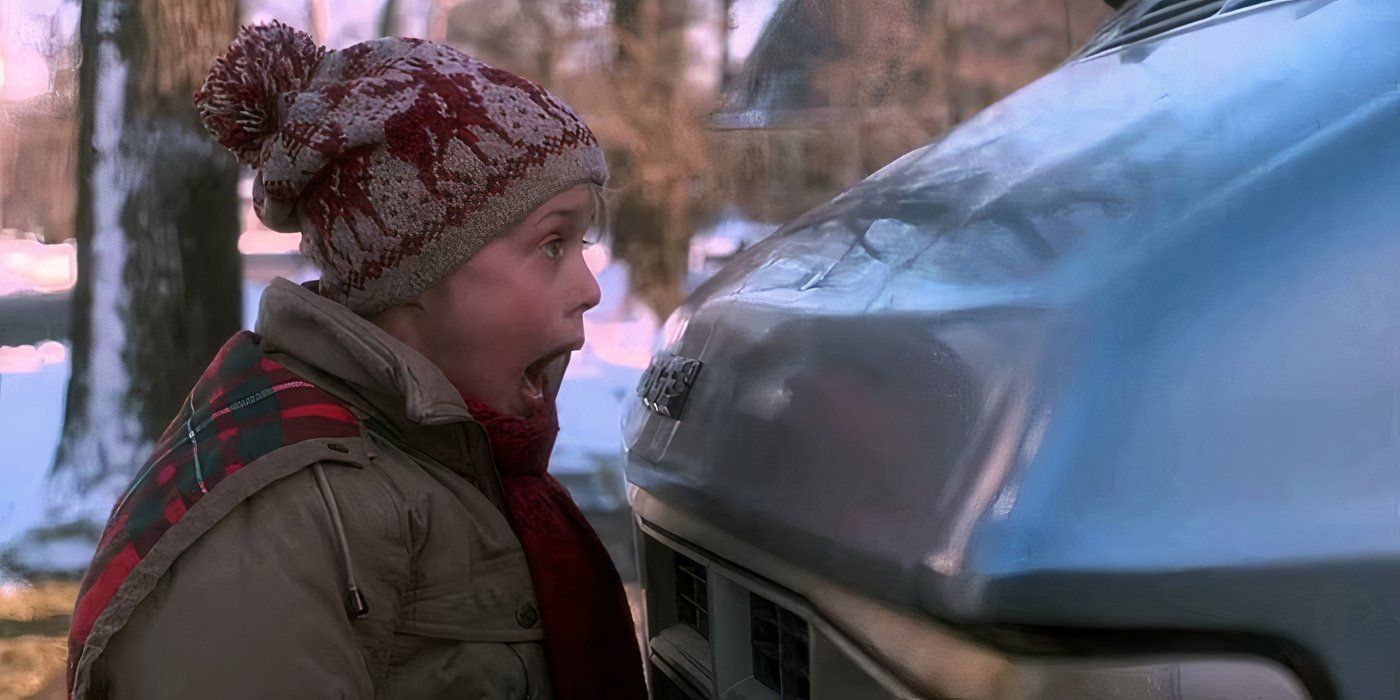 Kevin (Macaulay Culkin) screams as he is nearly hit by a van in &lsquo;Home Alone&rsquo;