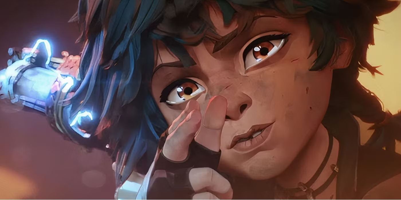 Isha pointing a finger gun while crying in Arcane Season 2.