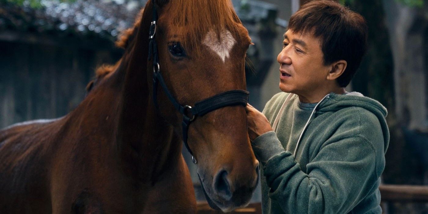 Jackie Chan as Lao Luo talking to Red Hare in Ride On