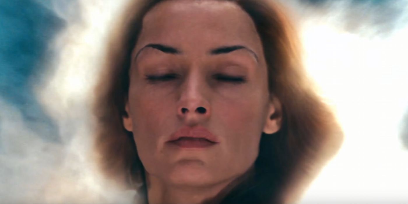 Jean Grey closing her eyes in a close-up X2: X-Men United