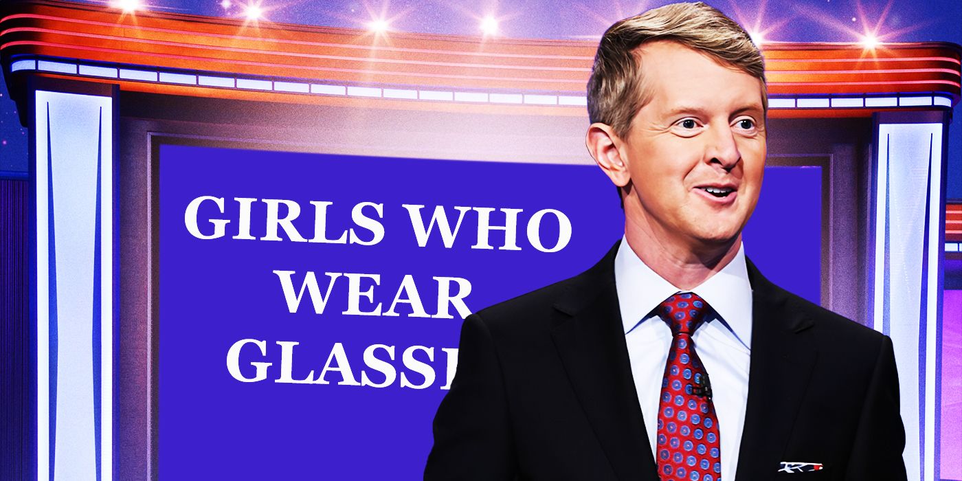 Jeopardy!&rsquo;s Ken Jennings with a board behind him reading