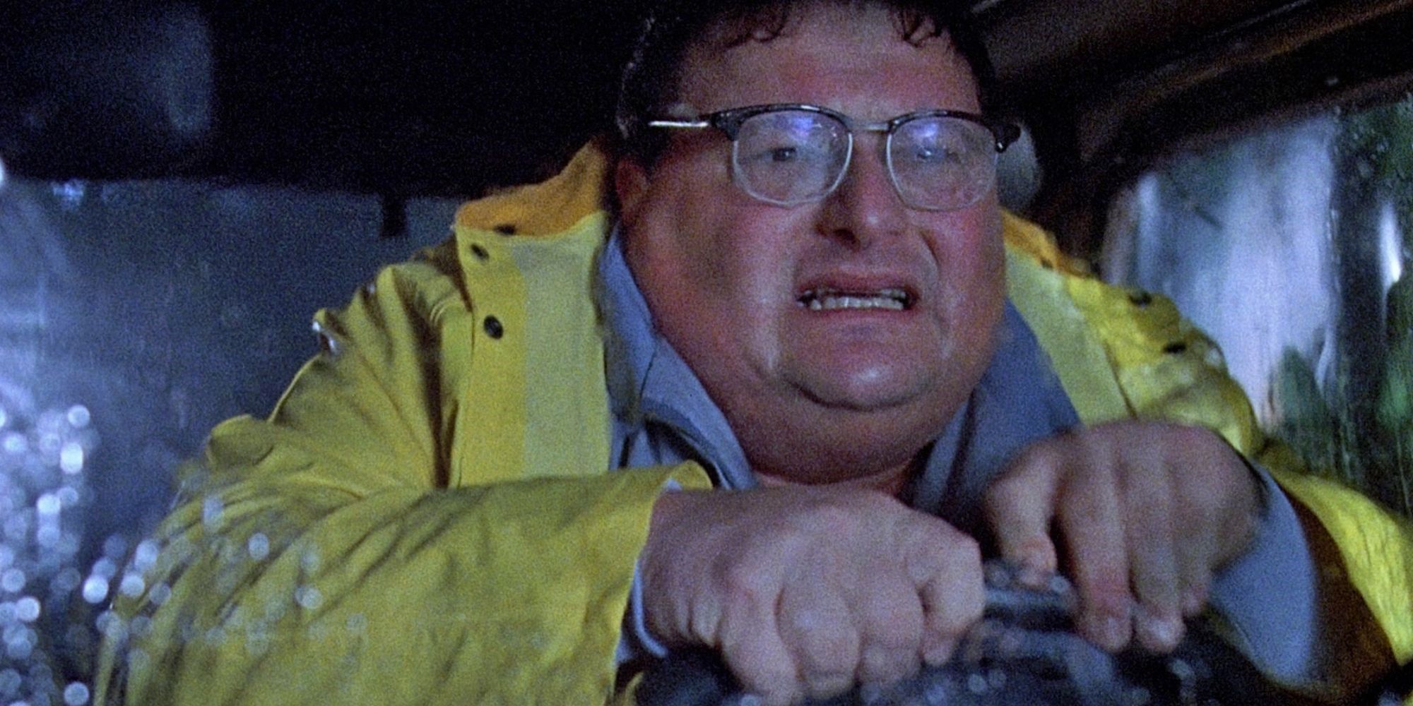 Dennis Nedry driving a car in Jurassic Park