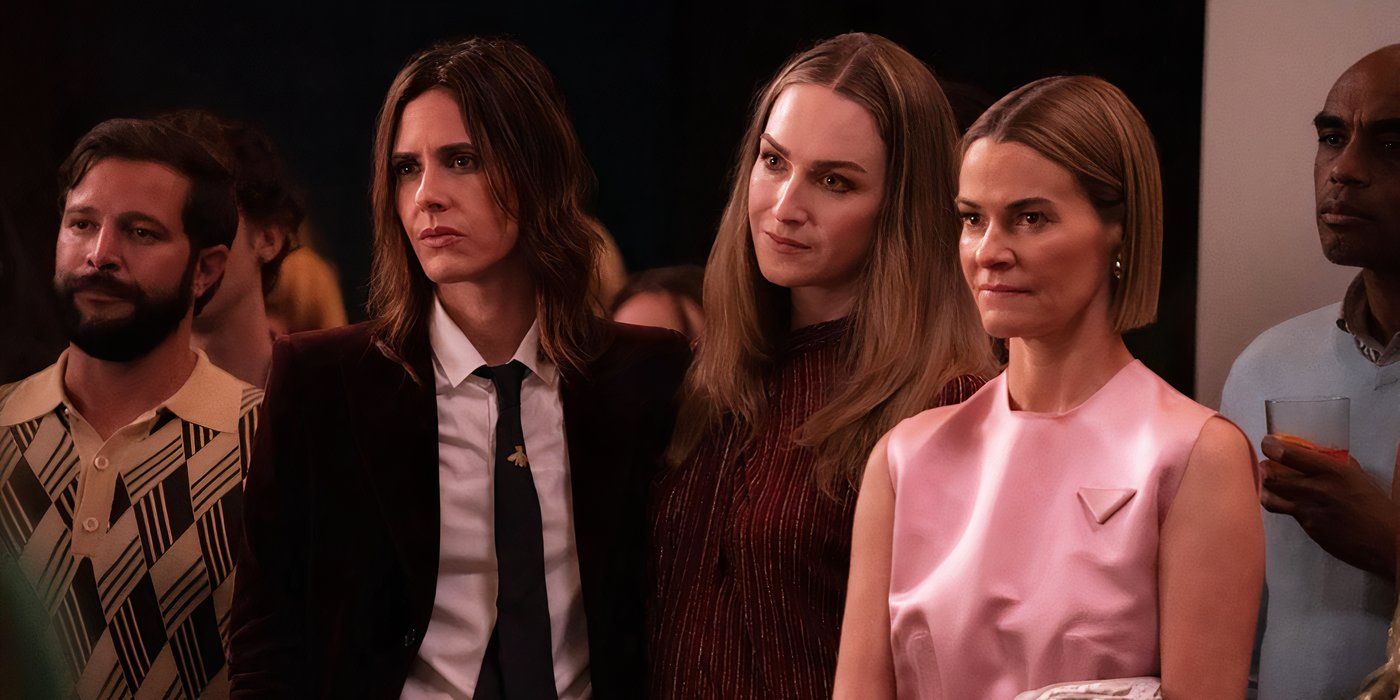 Shane and friends staring in a room in the series the L Word.