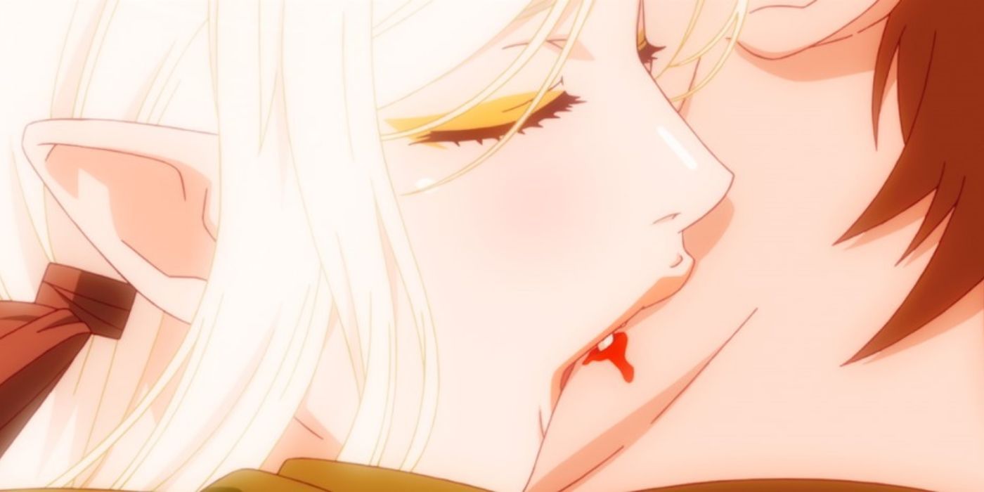 Kiss-Shot biting Araragi&rsquo;s neck in Kizumonogatari movie