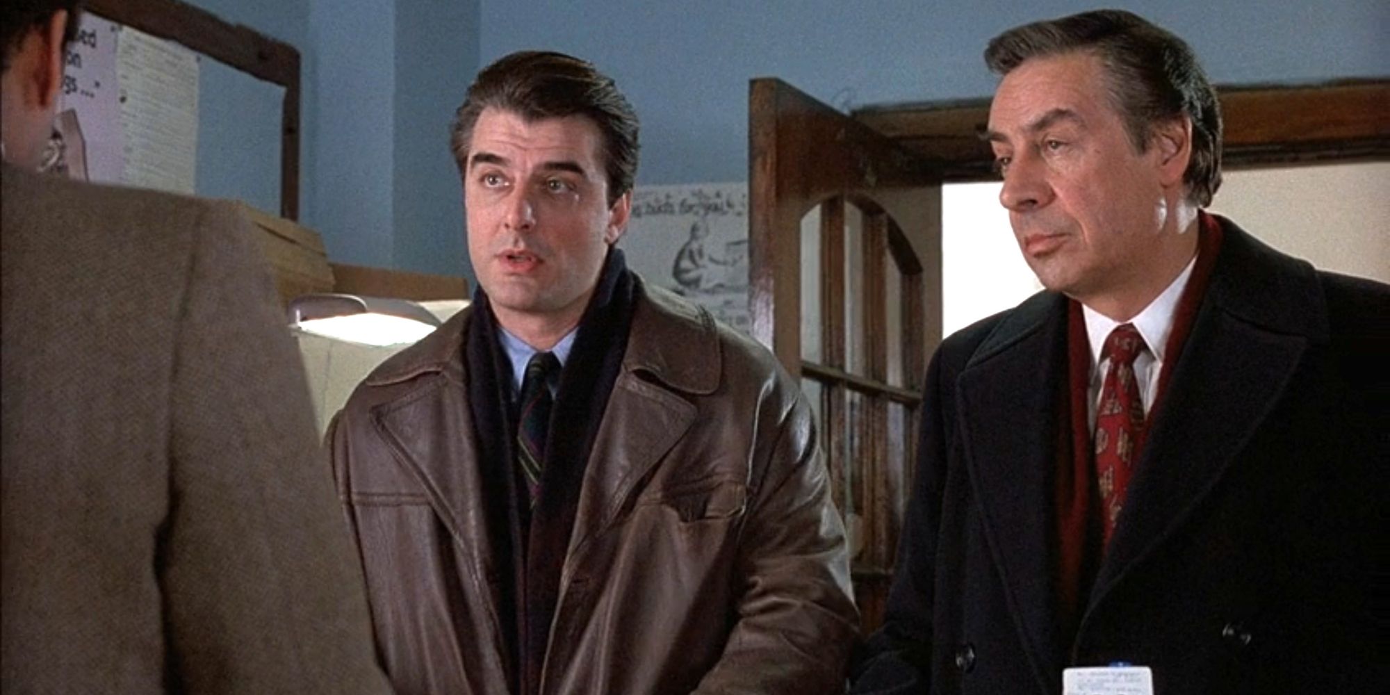 Logan (Chris Noth) and Briscoe (Jerry Orbach) investigating in 'Law & Order' season 4, episode 20 "Nurture."