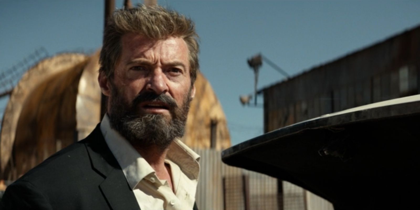 Wolverine, played by Hugh Jackman, looks worried in 'Logan'.