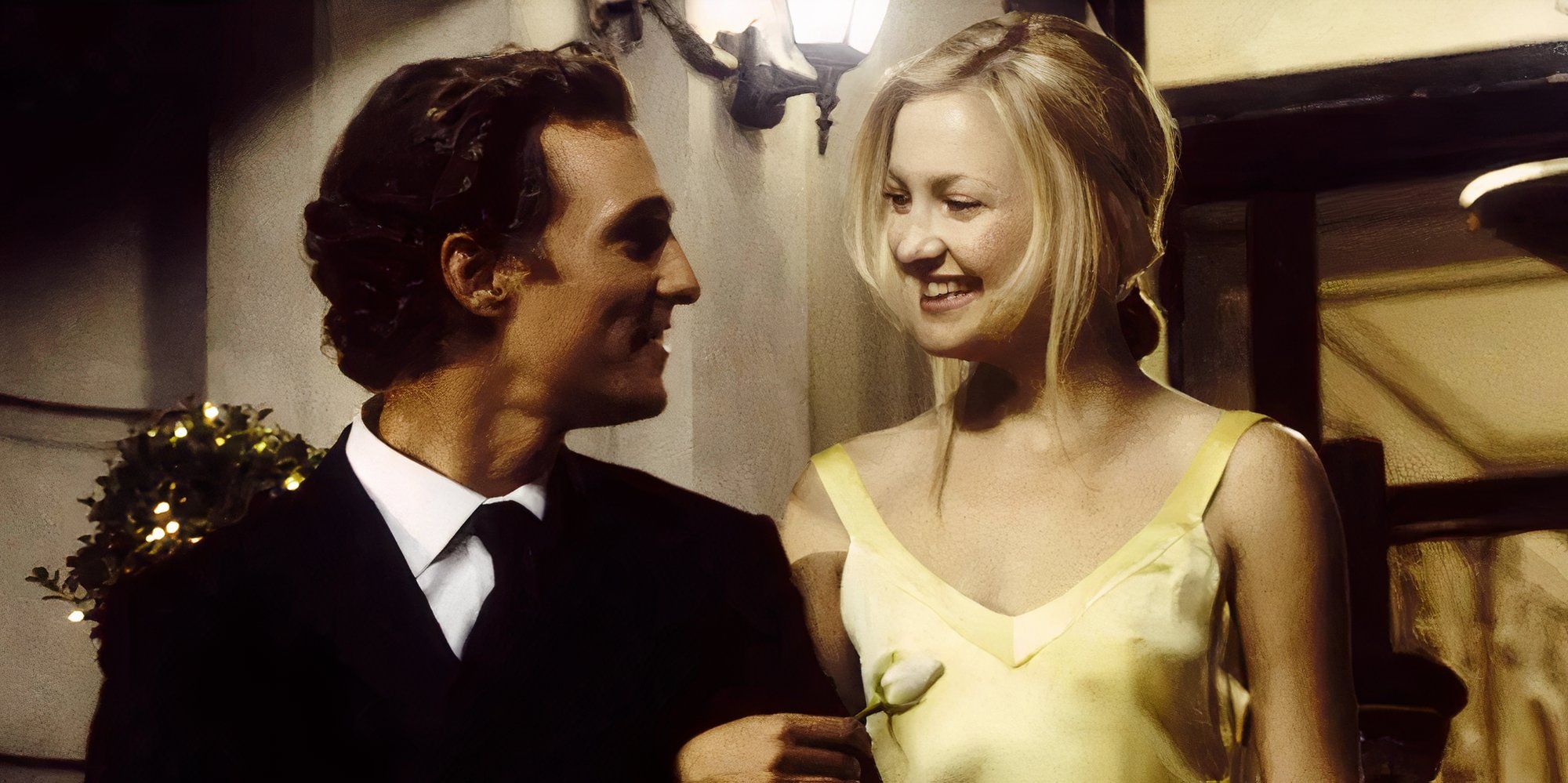 Matthew McConaughey and Kate Hudson smiling while looking at each other in How to Lose a Guy in 10 Days