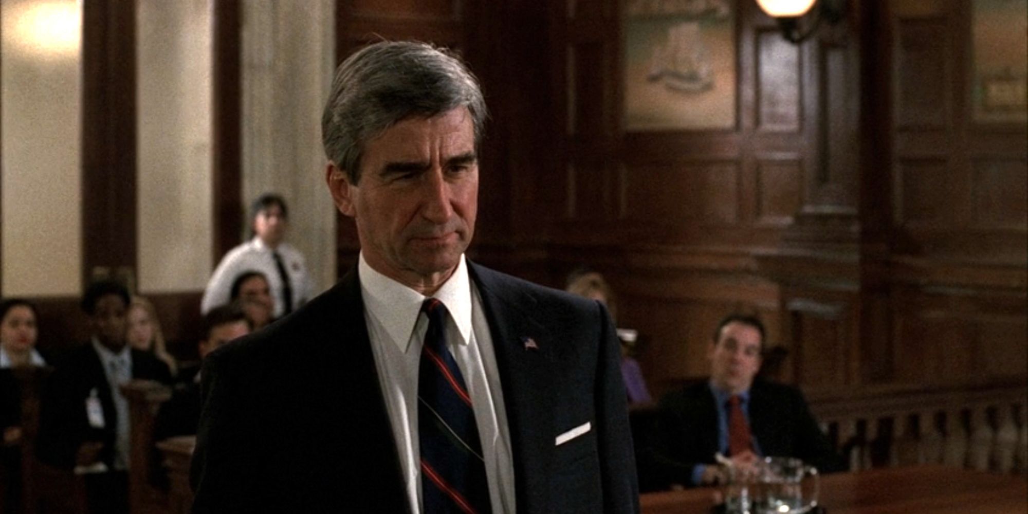 McCoy (Sam Waterston) speaking in court in 'Law & Order' season 13, episode 13 "Absentia."