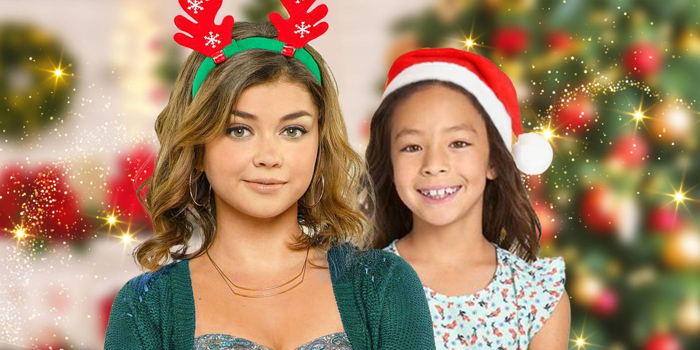 Sarah Hyland's?Haley in reindeer antlers and?Aubrey Anderson-Emmons's Lily in a Santa hat from Modern Family