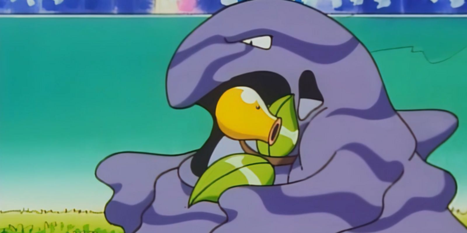 Muk swallowing a Bellsprout in the Pokémon Anime
