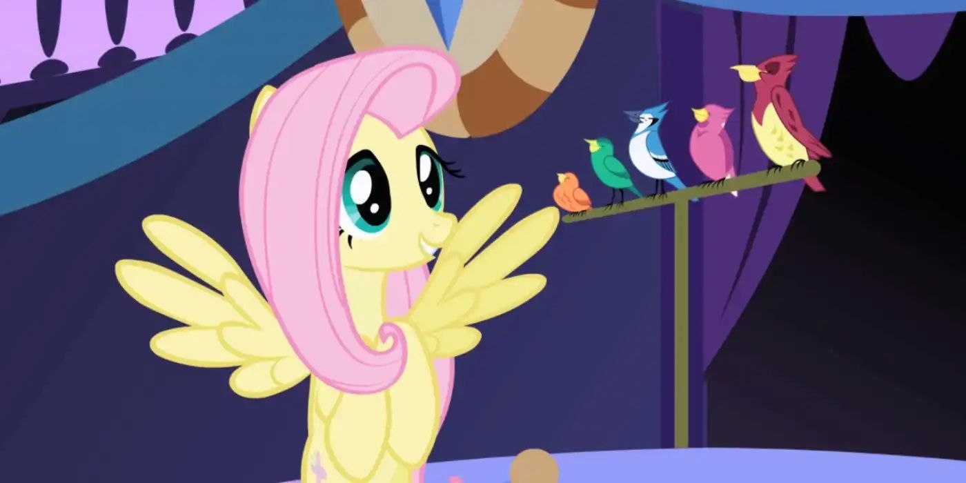 Fluttershy conducts a bird choir