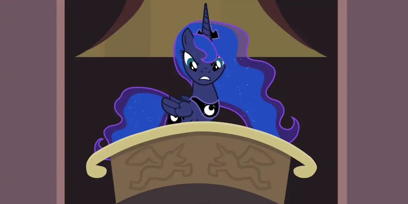 Princess Luna looks down from a balcony