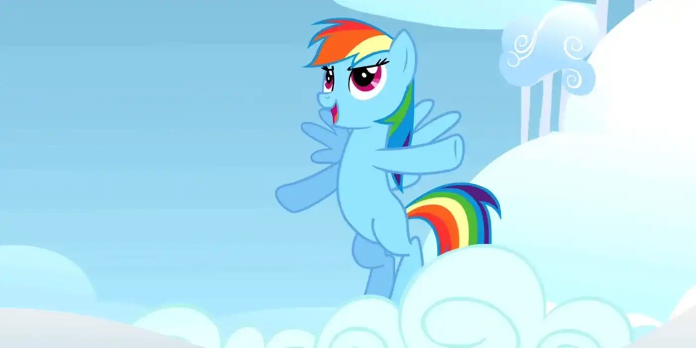 Rainbow Dash poses on a cloud