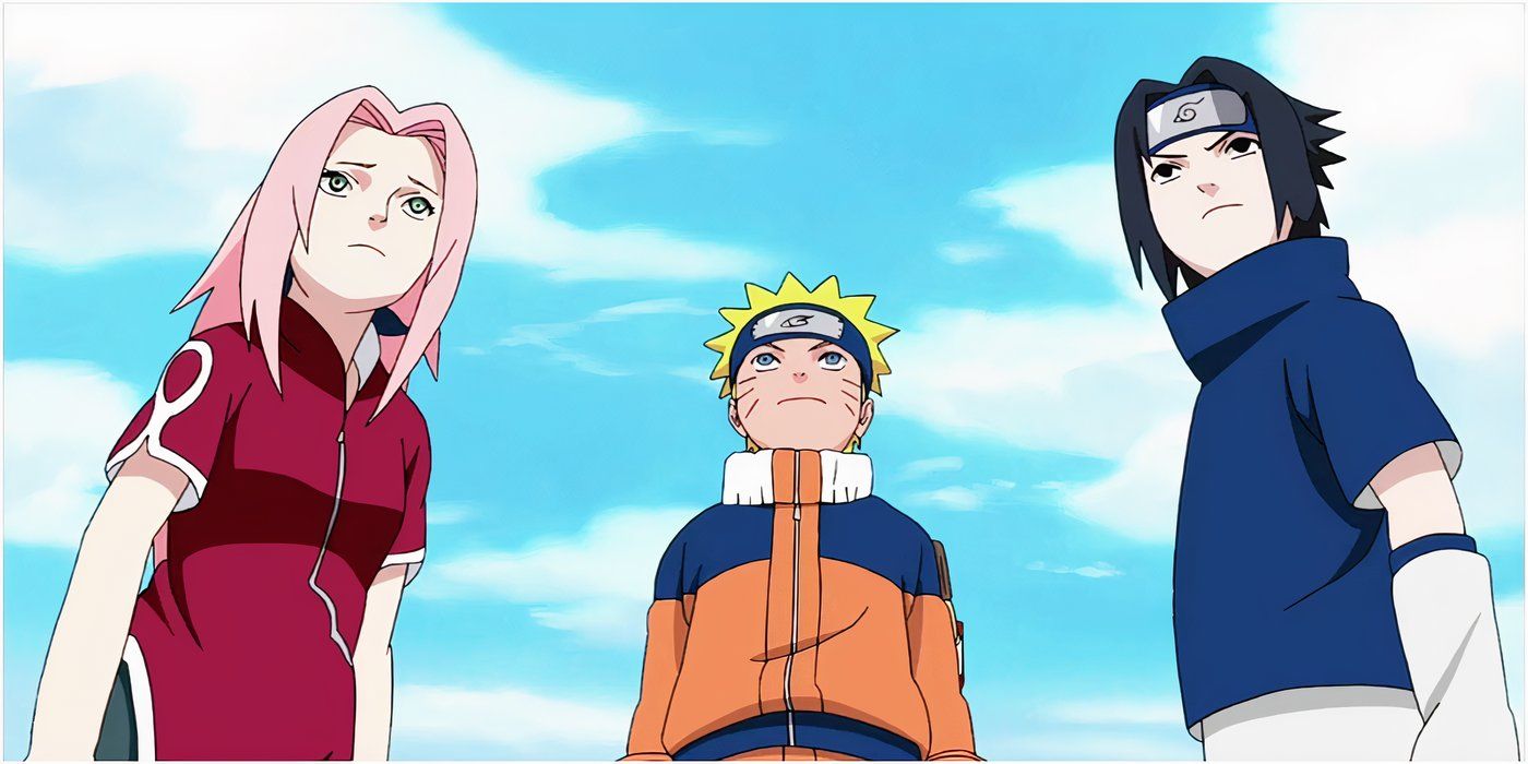 Team 7 looking worried in Naruto.