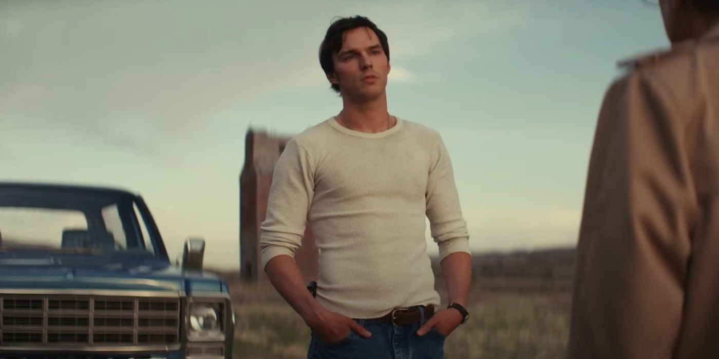 Nicholas Hoult, in the middle of the fields, as Bob Matthews in The Order